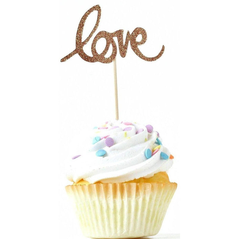 Love Rose Gold Glitter Cupcake Toppers, Cake & Cupcake Toppers, Jamboree 
