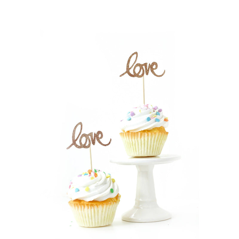 Love Rose Gold Glitter Cupcake Toppers, Cake & Cupcake Toppers, Jamboree 