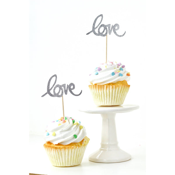 Love Silver Glitter Cupcake Toppers, Cake & Cupcake Toppers, Jamboree 