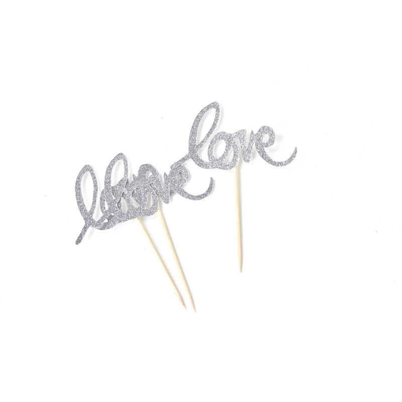 Love Silver Glitter Cupcake Toppers, Cake & Cupcake Toppers, Jamboree 