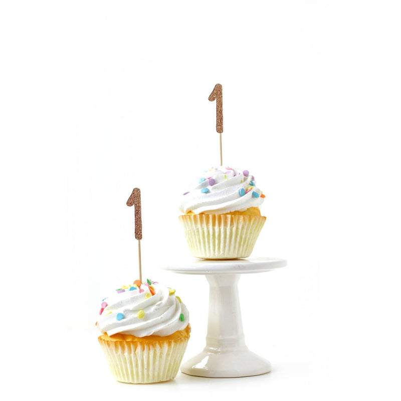 Number 1 Rose Gold Glitter Cupcake Toppers, Cake & Cupcake Toppers, Jamboree 