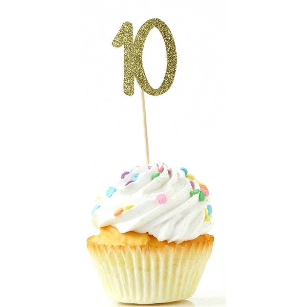 Number 10 Gold Glitter Cupcake Toppers, Cake & Cupcake Toppers, Jamboree 