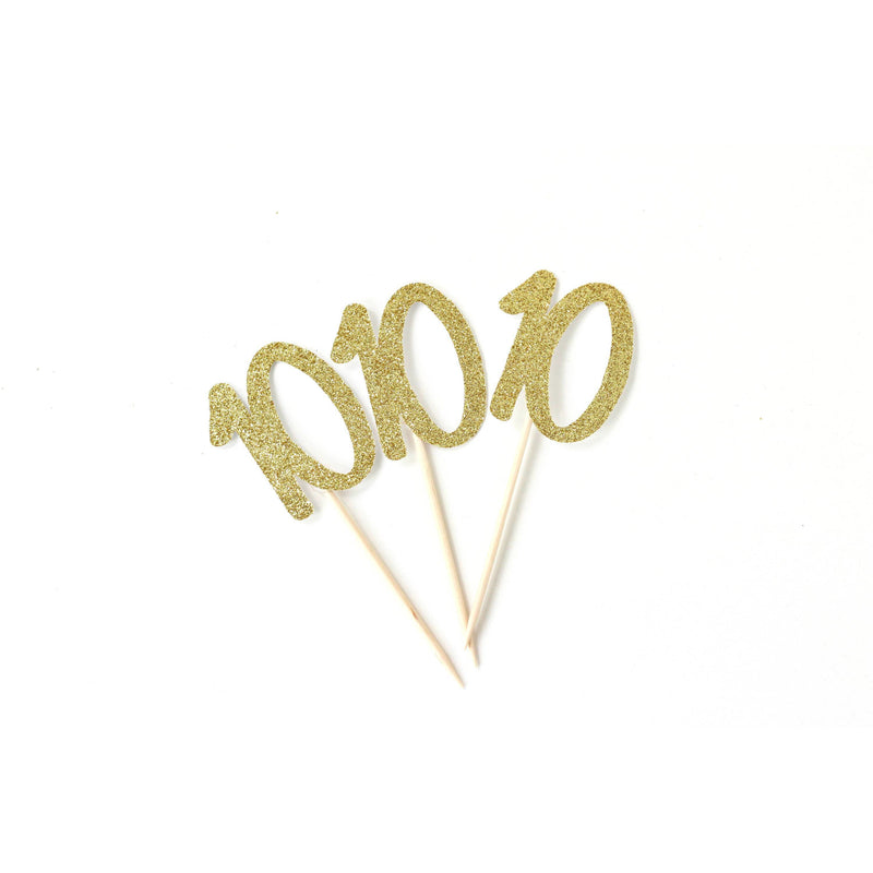Number 10 Gold Glitter Cupcake Toppers, Cake & Cupcake Toppers, Jamboree 