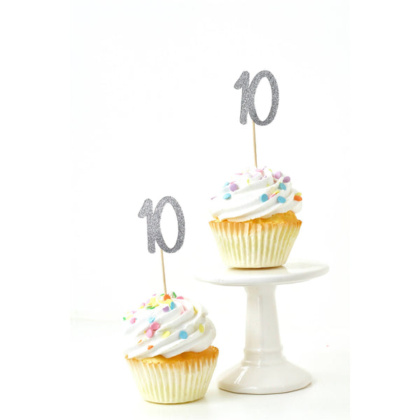 Number 10 Silver Glitter Cupcake Toppers, Cake & Cupcake Toppers, Jamboree 