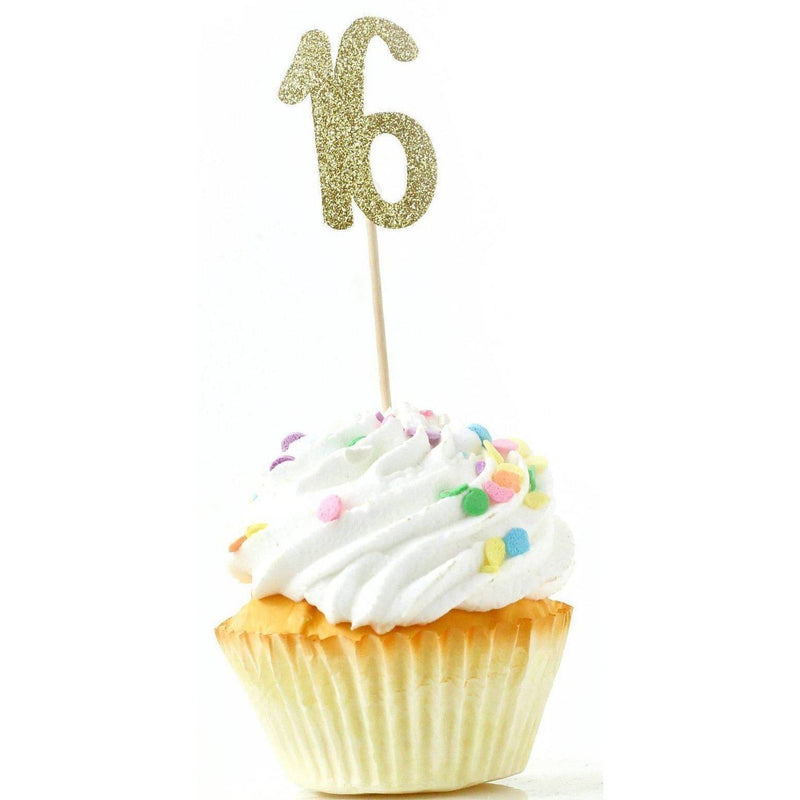 Number 16 Gold Glitter Cupcake Toppers, Cake & Cupcake Toppers, Jamboree 