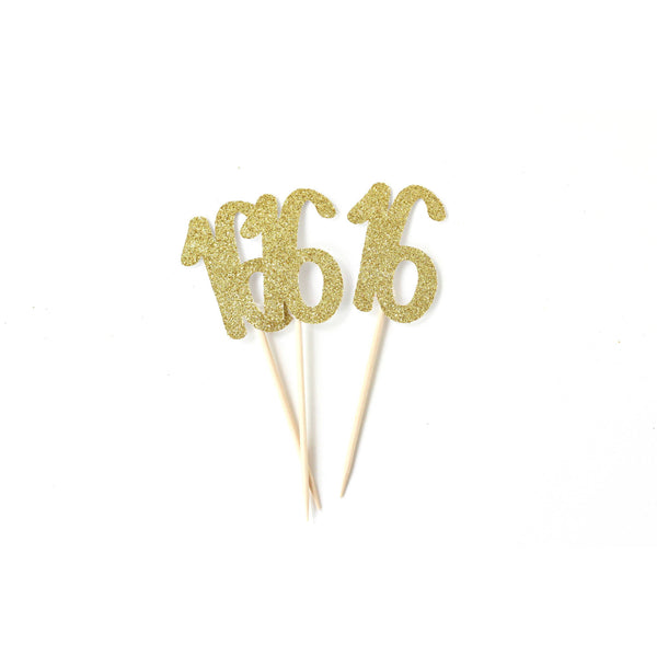 Number 16 Gold Glitter Cupcake Toppers, Cake & Cupcake Toppers, Jamboree 