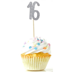 Number 16 Silver Glitter Cupcake Toppers, Cake & Cupcake Toppers, Jamboree 
