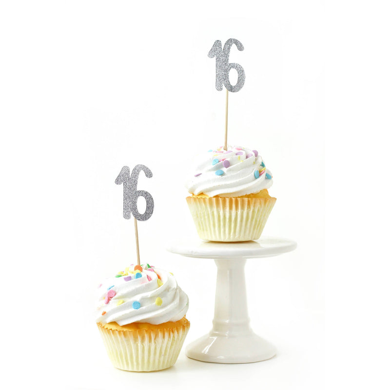 Number 16 Silver Glitter Cupcake Toppers, Cake & Cupcake Toppers, Jamboree 