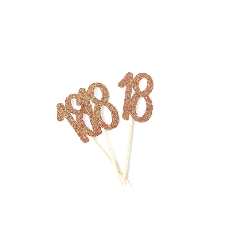 Number 18 Rose Gold Glitter Cupcake Toppers, Cake & Cupcake Toppers, Jamboree 