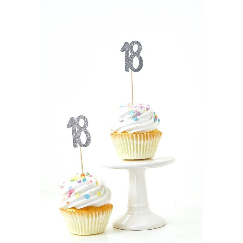 Number 18 Silver Glitter Cupcake Toppers, Cake & Cupcake Toppers, Jamboree 