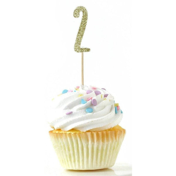 Number 2 Gold Glitter Cupcake Toppers, Cake & Cupcake Toppers, Jamboree 