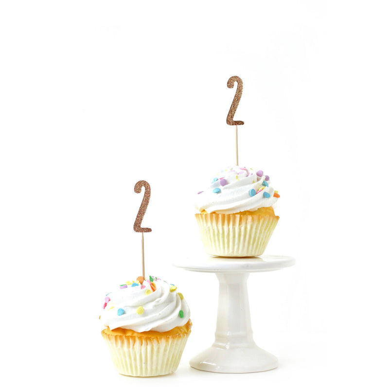 Number 2 Rose Gold Glitter Cupcake Toppers, Cake & Cupcake Toppers, Jamboree 