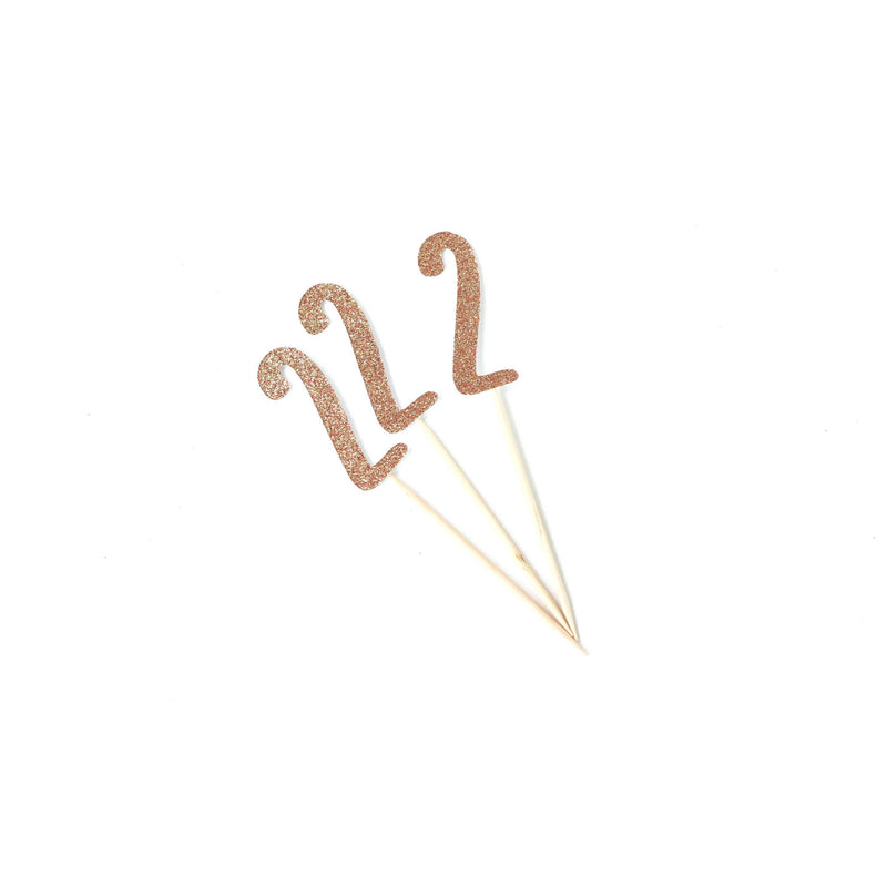 Number 2 Rose Gold Glitter Cupcake Toppers, Cake & Cupcake Toppers, Jamboree 