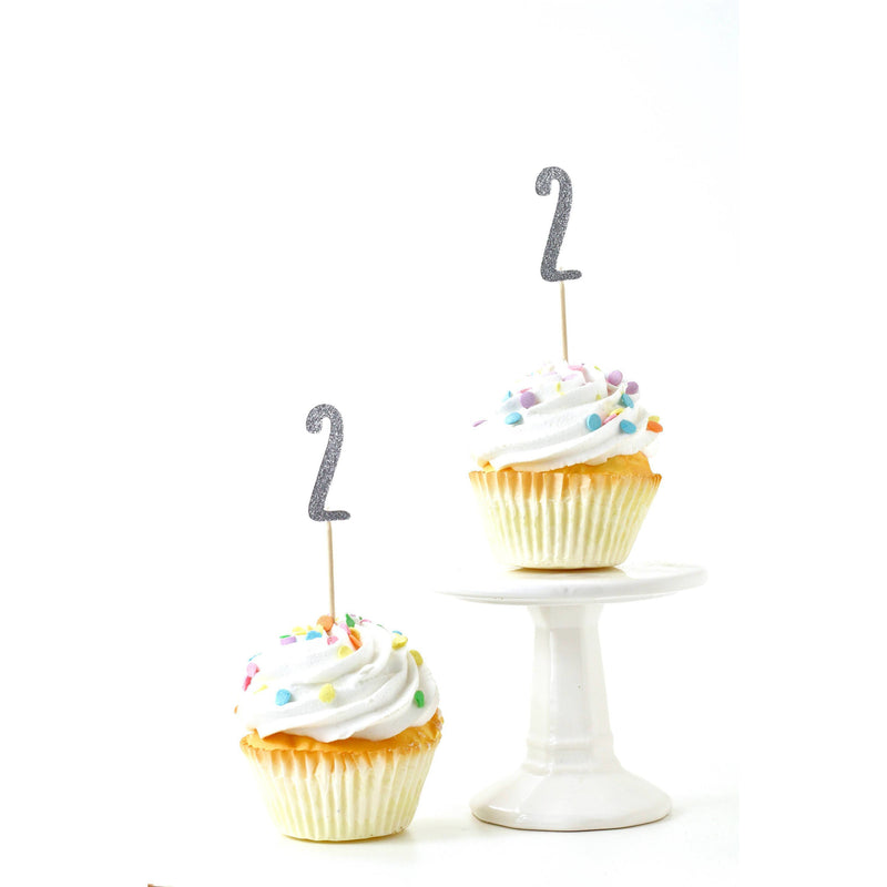 Number 2 Silver Glitter Cupcake Toppers, Cake & Cupcake Toppers, Jamboree 