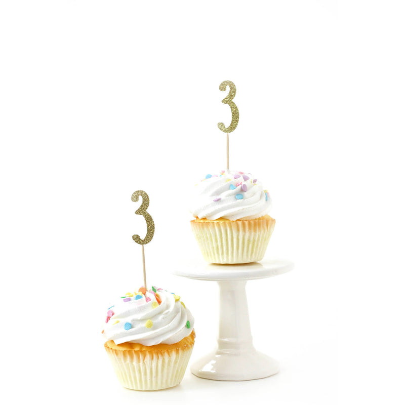 Number 3 Gold Glitter Cupcake Toppers, Cake & Cupcake Toppers, Jamboree 
