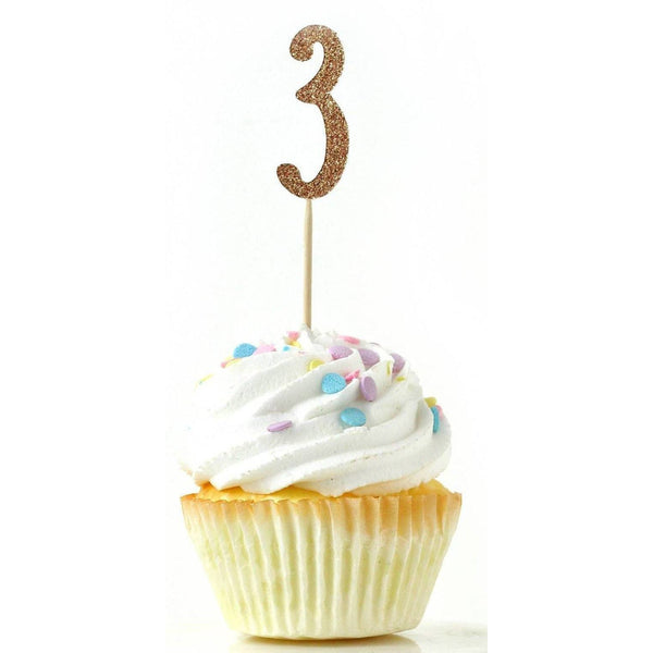 Number 3 Rose Gold Glitter Cupcake Toppers, Cake & Cupcake Toppers, Jamboree 