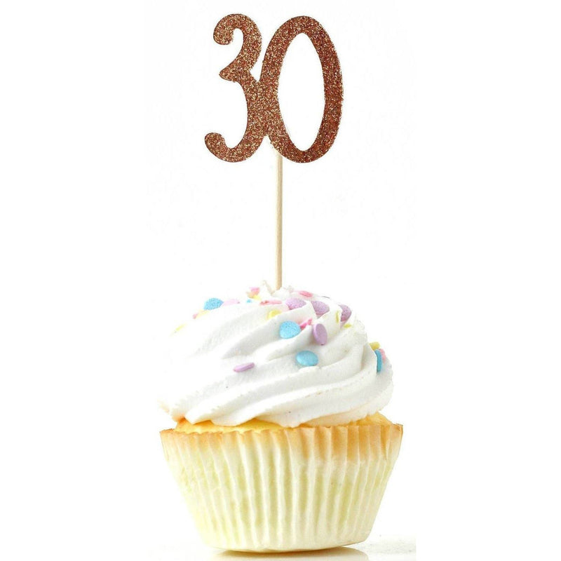 Number 30 Rose Gold Glitter Cupcake Toppers, Cake & Cupcake Toppers, Jamboree 