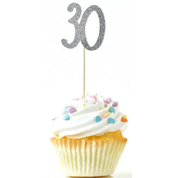 Number 30 Silver Glitter Cupcake Toppers, Cake & Cupcake Toppers, Jamboree 