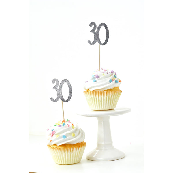 Number 30 Silver Glitter Cupcake Toppers, Cake & Cupcake Toppers, Jamboree 
