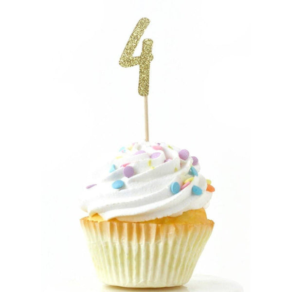 Number 4 Gold Glitter Cupcake Toppers, Cake & Cupcake Toppers, Jamboree 