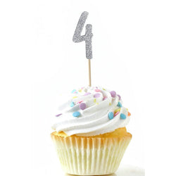 Number 4 Silver Glitter Cupcake Toppers, Cake & Cupcake Toppers, Jamboree 