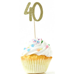 Number 40 Gold Glitter Cupcake Toppers, Cake & Cupcake Toppers, Jamboree 