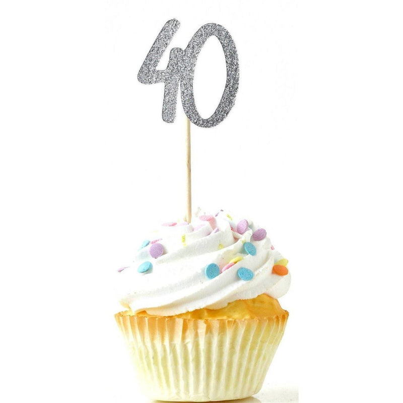 Number 40 Silver Glitter Cupcake Toppers, Cake & Cupcake Toppers, Jamboree 