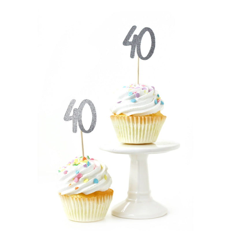 Number 40 Silver Glitter Cupcake Toppers, Cake & Cupcake Toppers, Jamboree 
