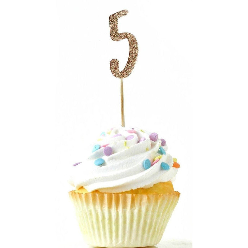 Number 5 Rose Gold Glitter Cupcake Toppers, Cake & Cupcake Toppers, Jamboree 