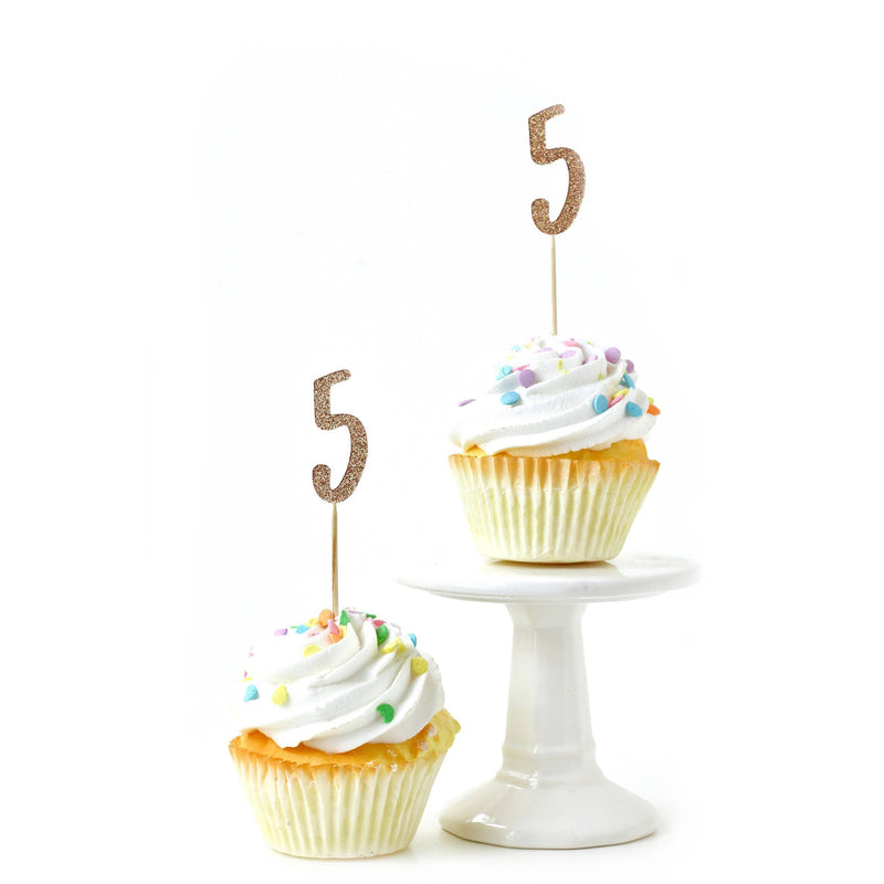 Number 5 Rose Gold Glitter Cupcake Toppers, Cake & Cupcake Toppers, Jamboree 