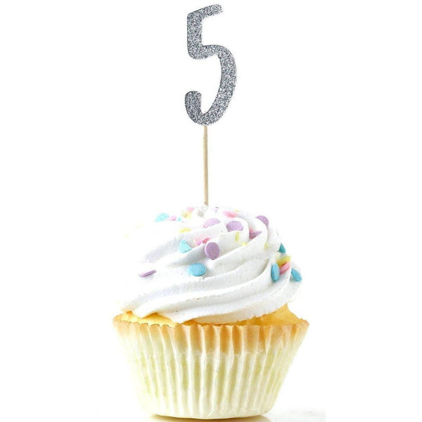 Number 5 Silver Glitter Cupcake Toppers, Cake & Cupcake Toppers, Jamboree 