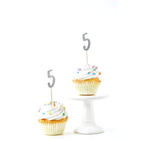Number 5 Silver Glitter Cupcake Toppers, Cake & Cupcake Toppers, Jamboree 