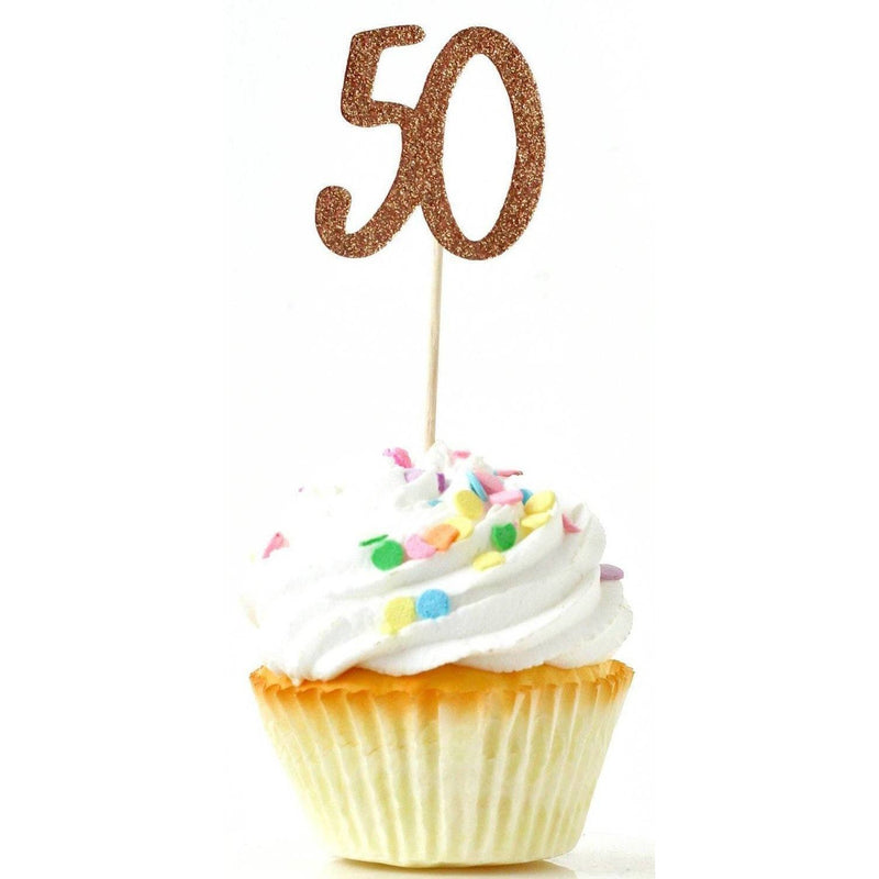 Number 50 Rose Gold Glitter Cupcake Toppers, Cake & Cupcake Toppers, Jamboree 