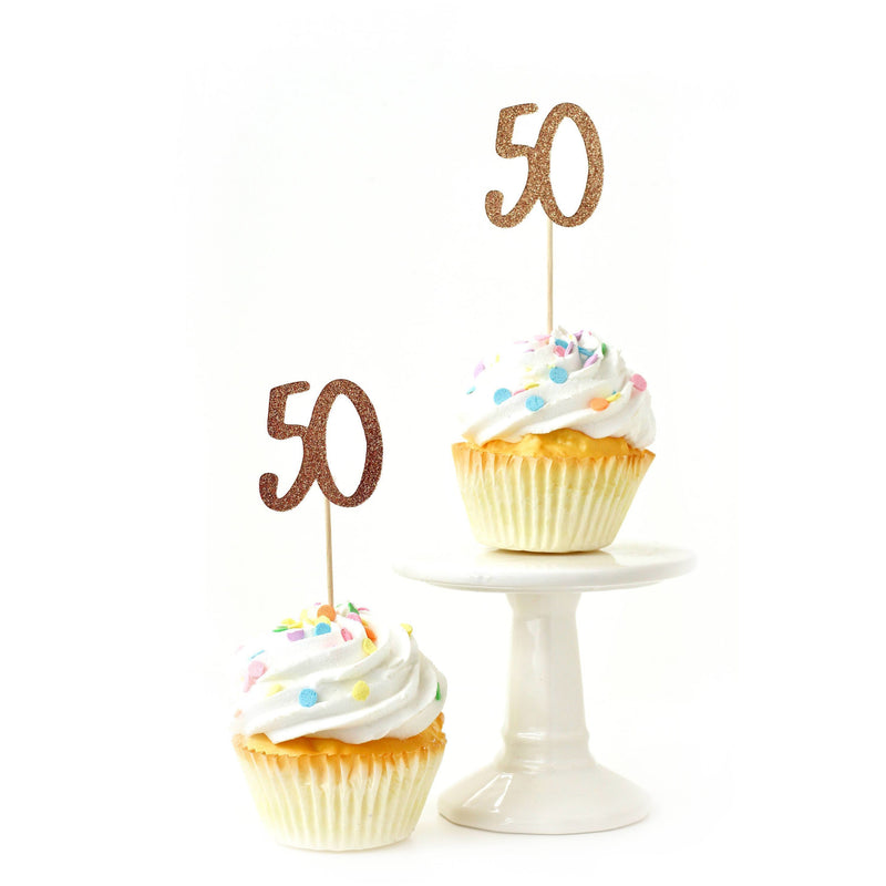 Number 50 Rose Gold Glitter Cupcake Toppers, Cake & Cupcake Toppers, Jamboree 