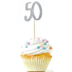 Number 50 Silver Glitter Cupcake Toppers, Cake & Cupcake Toppers, Jamboree 