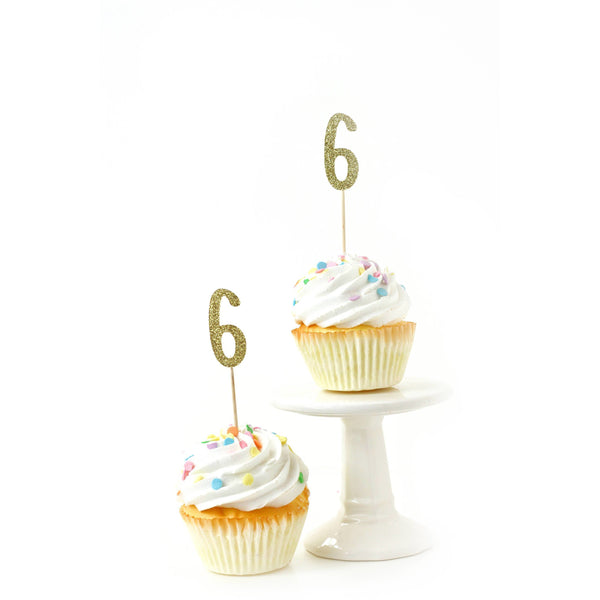 Number 6 Gold Glitter Cupcake Toppers, Cake & Cupcake Toppers, Jamboree 
