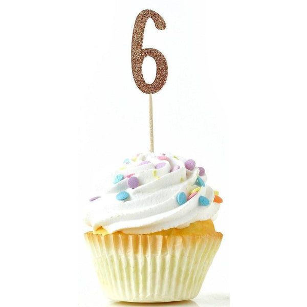 Number 6 Rose Gold Glitter Cupcake Toppers, Cake & Cupcake Toppers, Jamboree 