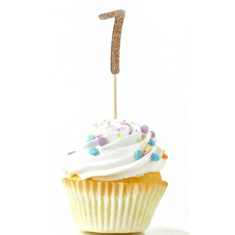 Number 7 Rose Gold Glitter Cupcake Toppers, Cake & Cupcake Toppers, Jamboree 