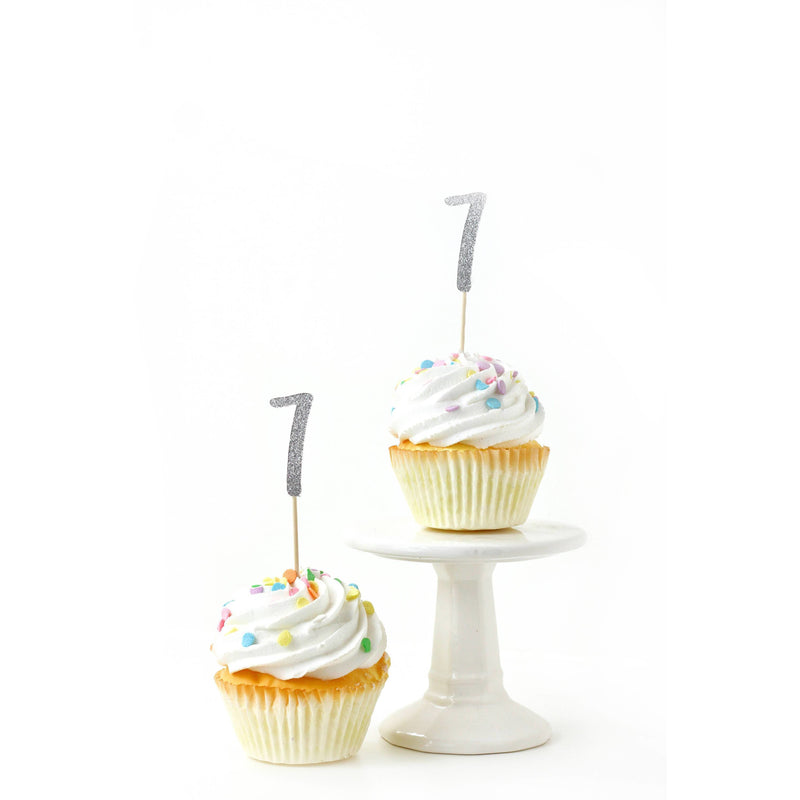 Number 7 Silver Glitter Cupcake Toppers, Cake & Cupcake Toppers, Jamboree 