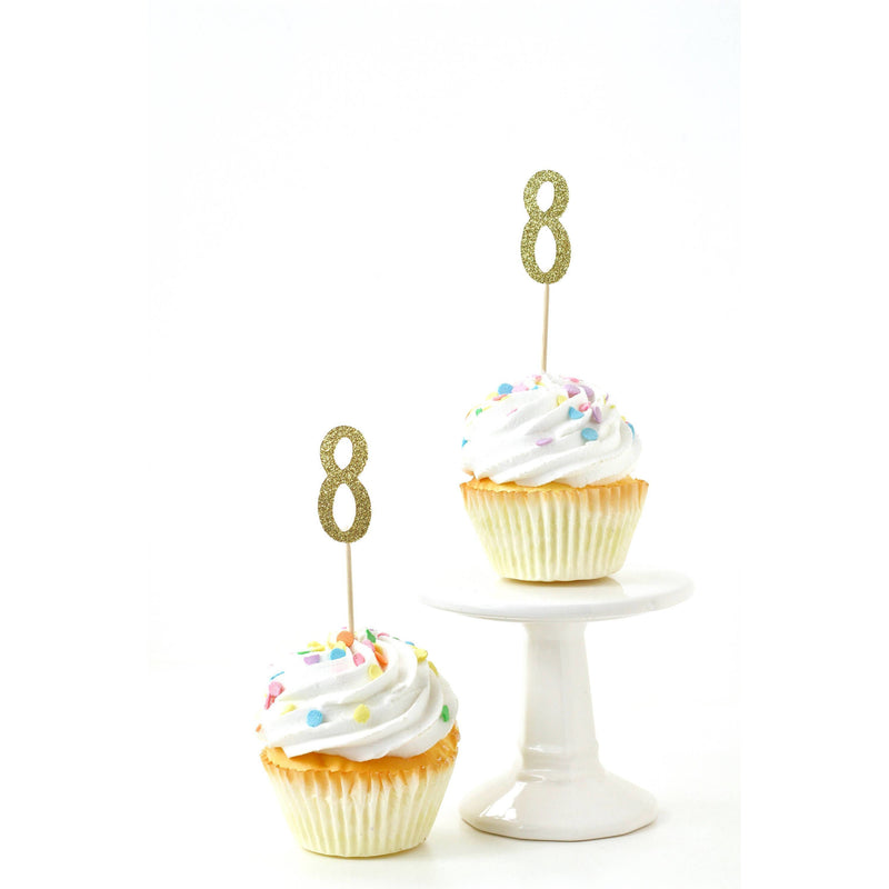 Number 8 Gold Glitter Cupcake Toppers, Cake & Cupcake Toppers, Jamboree 