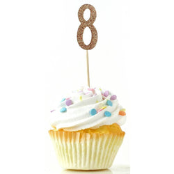 Number 8 Rose Gold Glitter Cupcake Toppers, Cake & Cupcake Toppers, Jamboree 