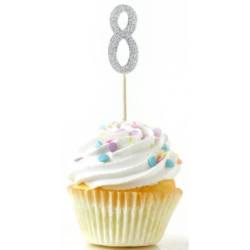 Number 8 Silver Glitter Cupcake Toppers, Cake & Cupcake Toppers, Jamboree 