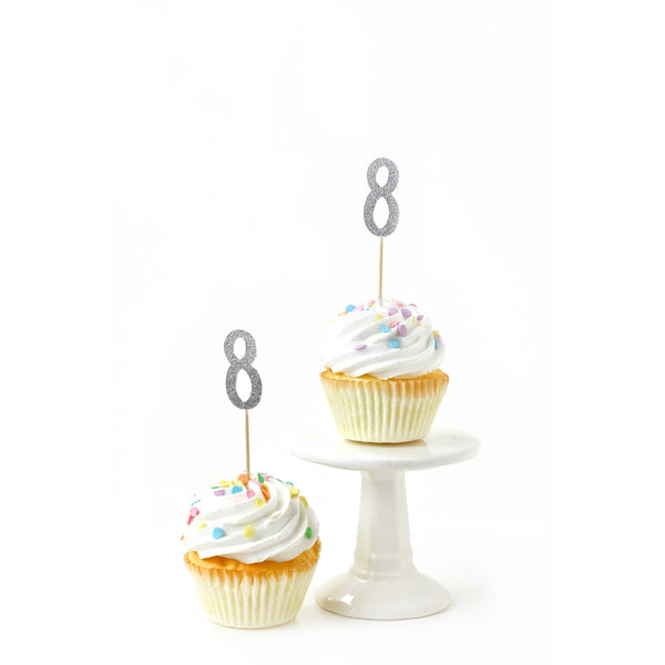 Number 8 Silver Glitter Cupcake Toppers, Cake & Cupcake Toppers, Jamboree 
