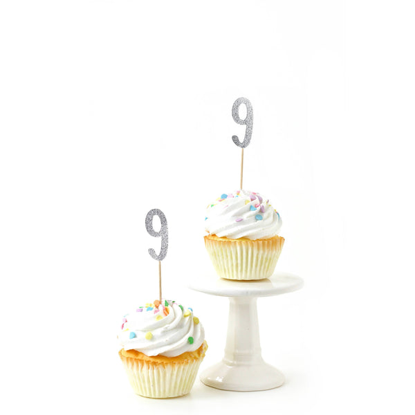 Number 9 Silver Glitter Cupcake Toppers, Cake & Cupcake Toppers, Jamboree 