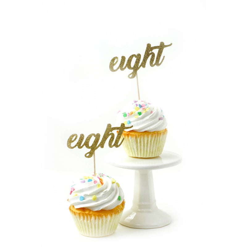Number Eight Gold Glitter Cupcake Toppers, Cake & Cupcake Toppers, Jamboree 