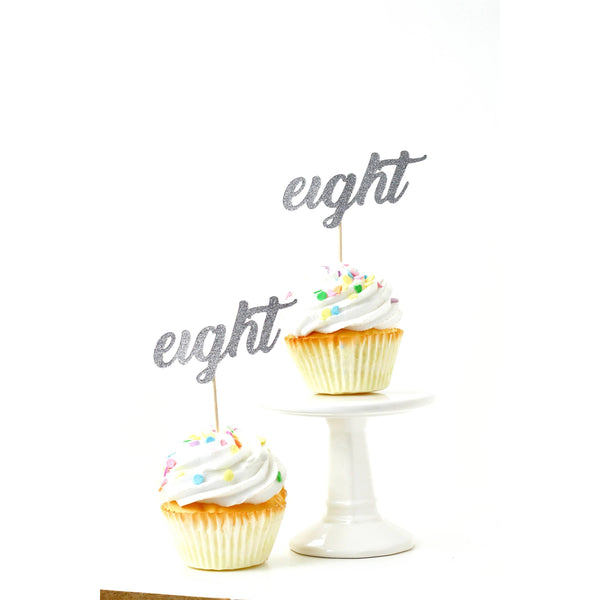 Number Eight Silver Glitter Cupcake Toppers, Cake & Cupcake Toppers, Jamboree 