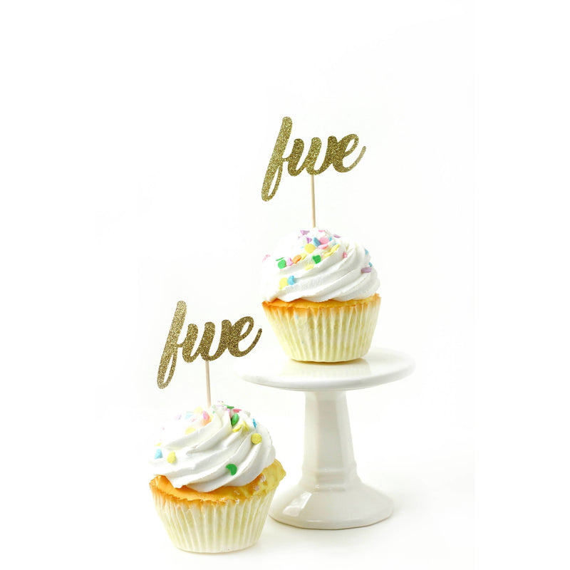 Number Five Gold Glitter Cupcake Toppers, Cake & Cupcake Toppers, Jamboree 