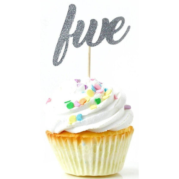 Number Five Silver Glitter Cupcake Toppers, Cake & Cupcake Toppers, Jamboree 