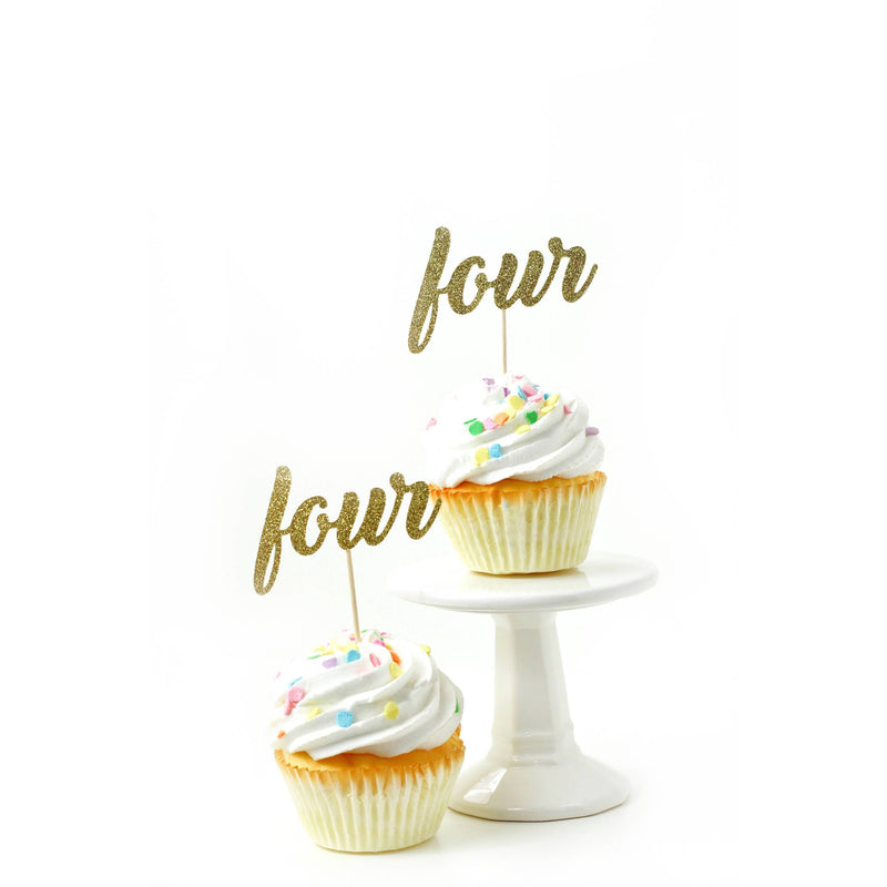 Number Four Gold Glitter Cupcake Toppers, Cake & Cupcake Toppers, Jamboree 