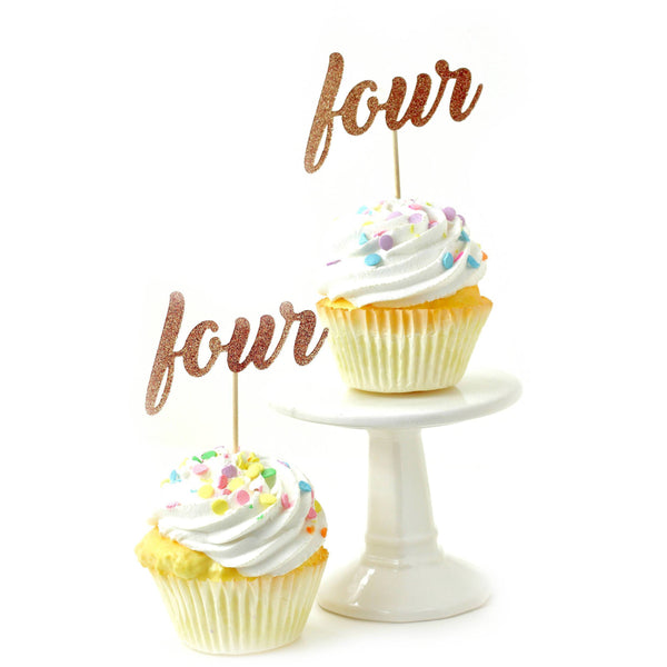 Number Four Rose Gold Glitter Cupcake Toppers, Cake & Cupcake Toppers, Jamboree 